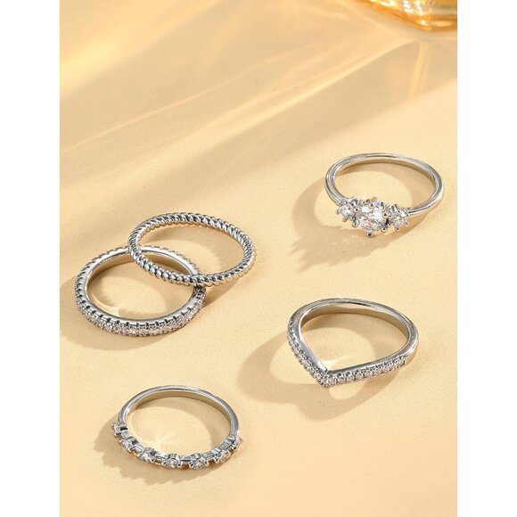 Stackable Rings for Women 14K Gold Plated Minimalist Non Tarnish Cubic Zirconia - Picture 6 of 6